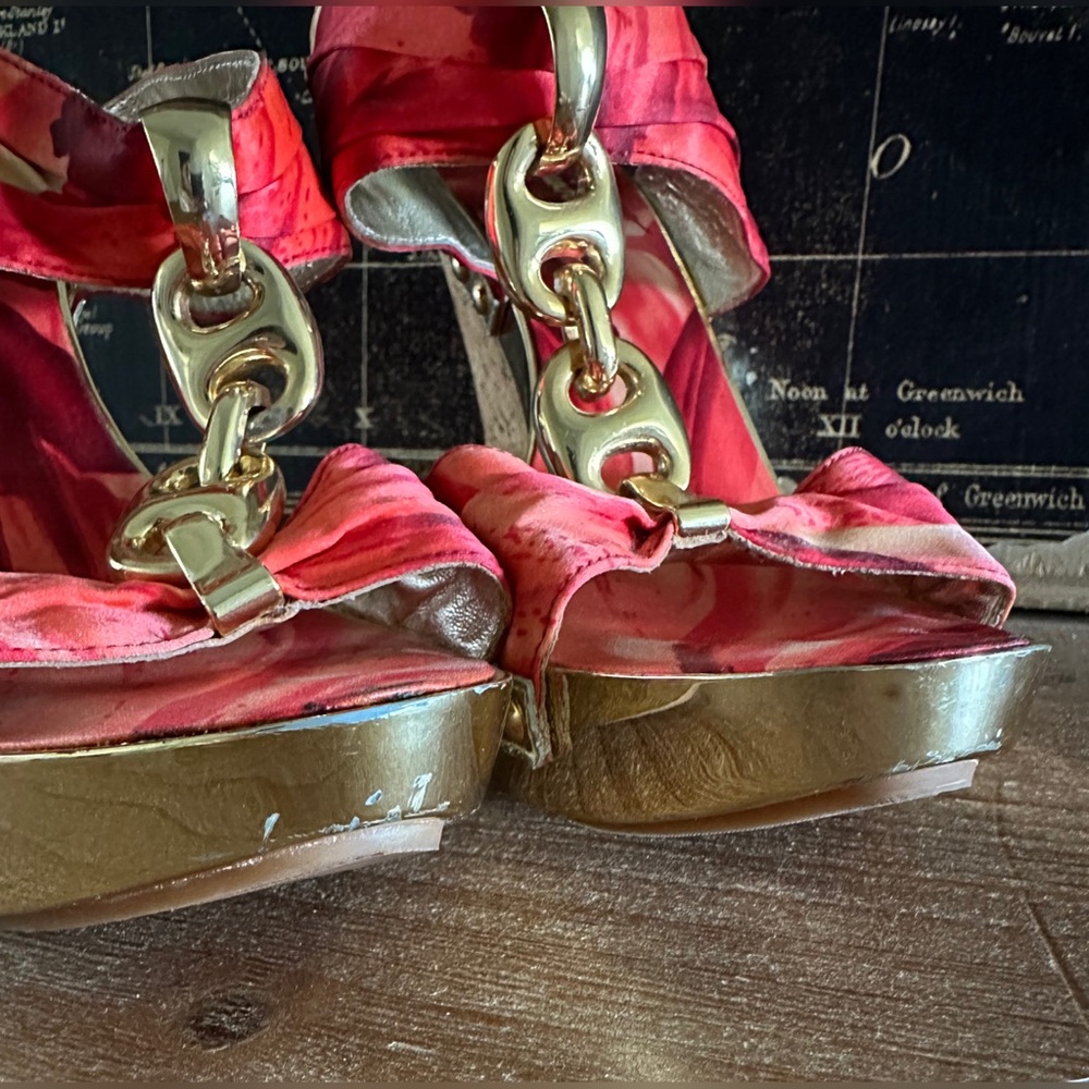 Marciano Red & Gold Chain Heels - Picture 7 of 10